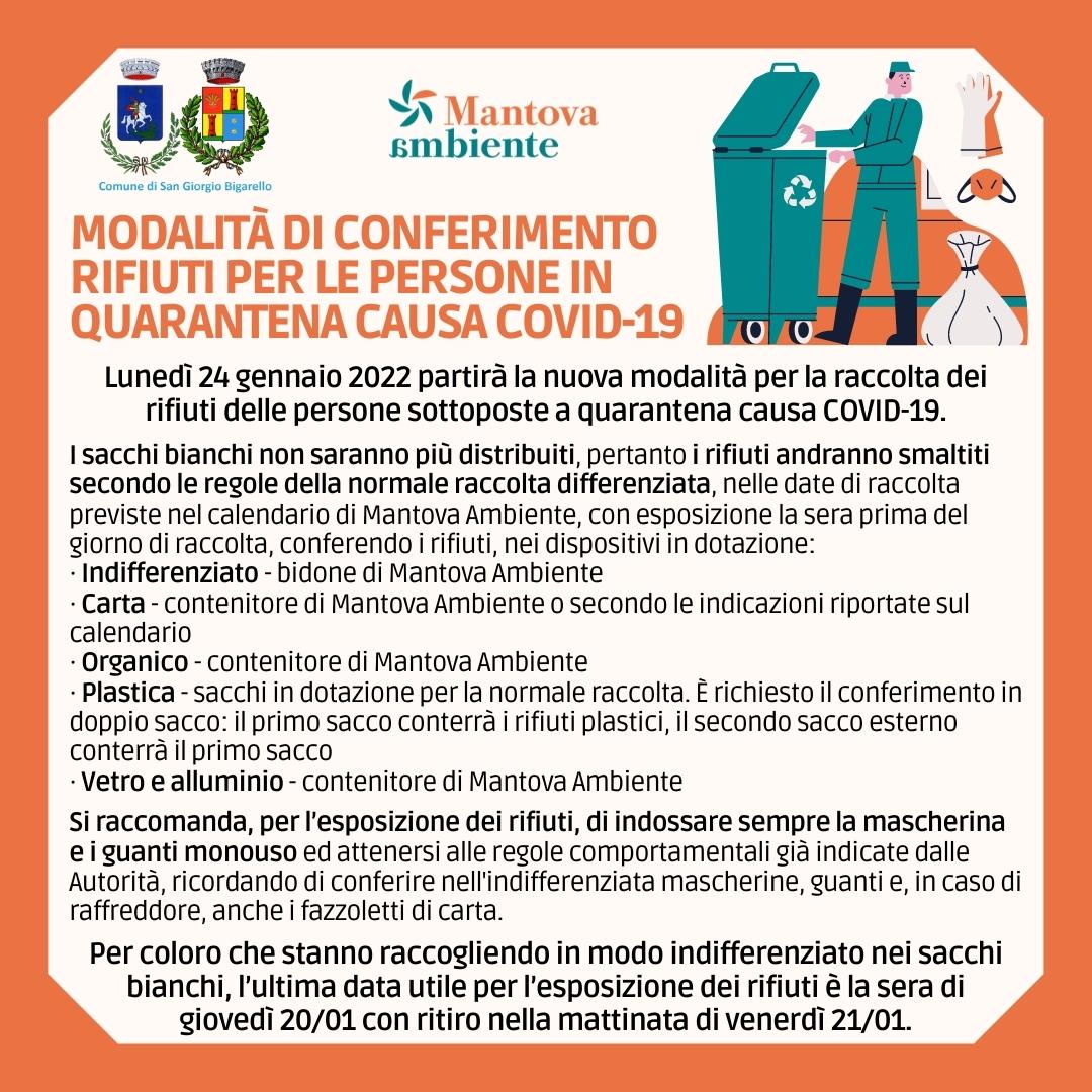 Nuove modalità conferimento rifiuti per le persone in quarantena 