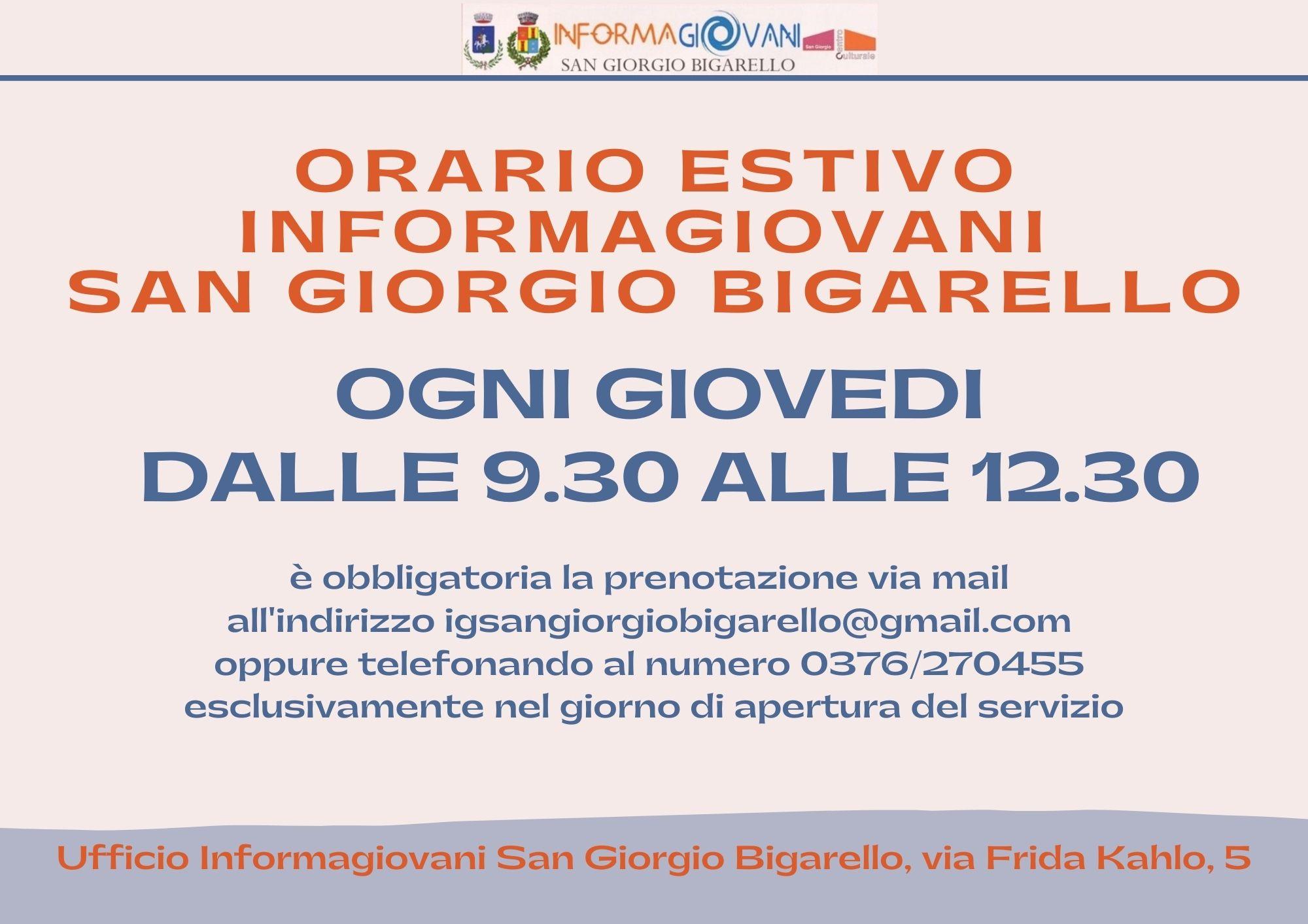 Orario estivo Sportello Informagiovani