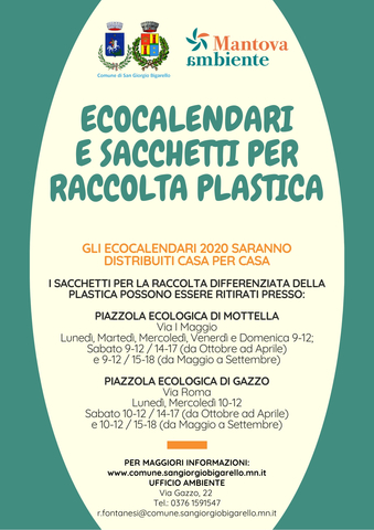 Ecocalendario 2020 e ritiro sacchetti raccolta differenziata plastica
