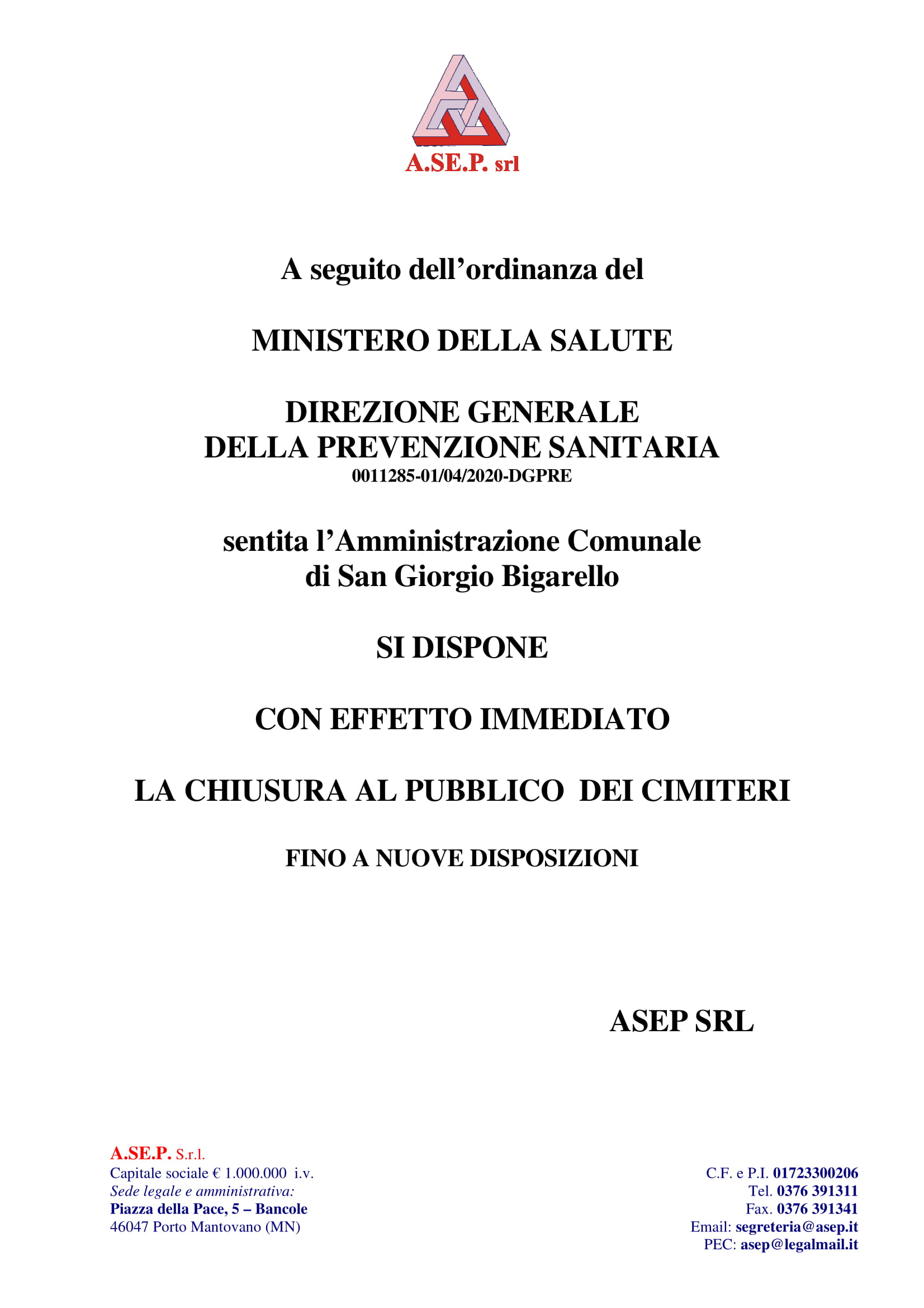 Emergenza Coronavirus: Cimiteri chiusi al pubblico