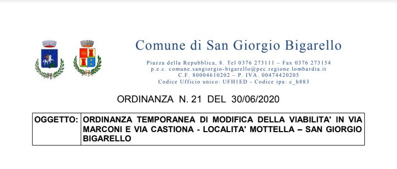 Modifica temporanea della viabilità in via Marconi e via Castiona - località Mottella