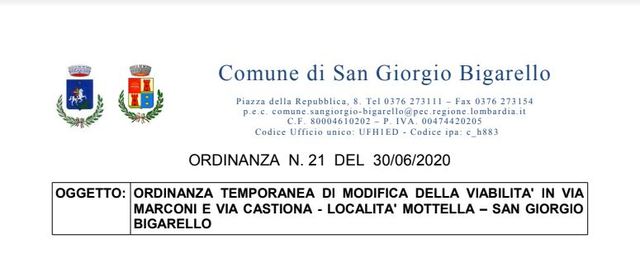 Modifica temporanea della viabilità in via Marconi e via Castiona - località Mottella