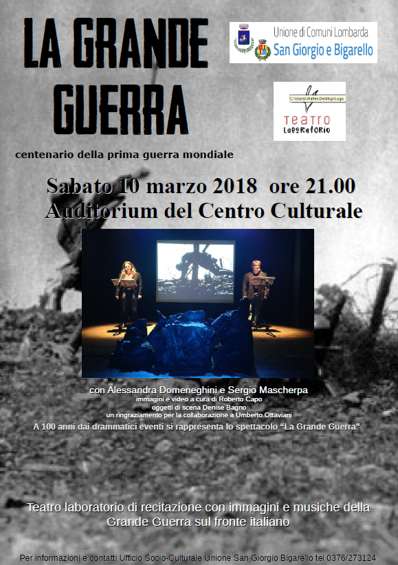 Il 10 marzo una serata teatrale sulla Grande Guerra