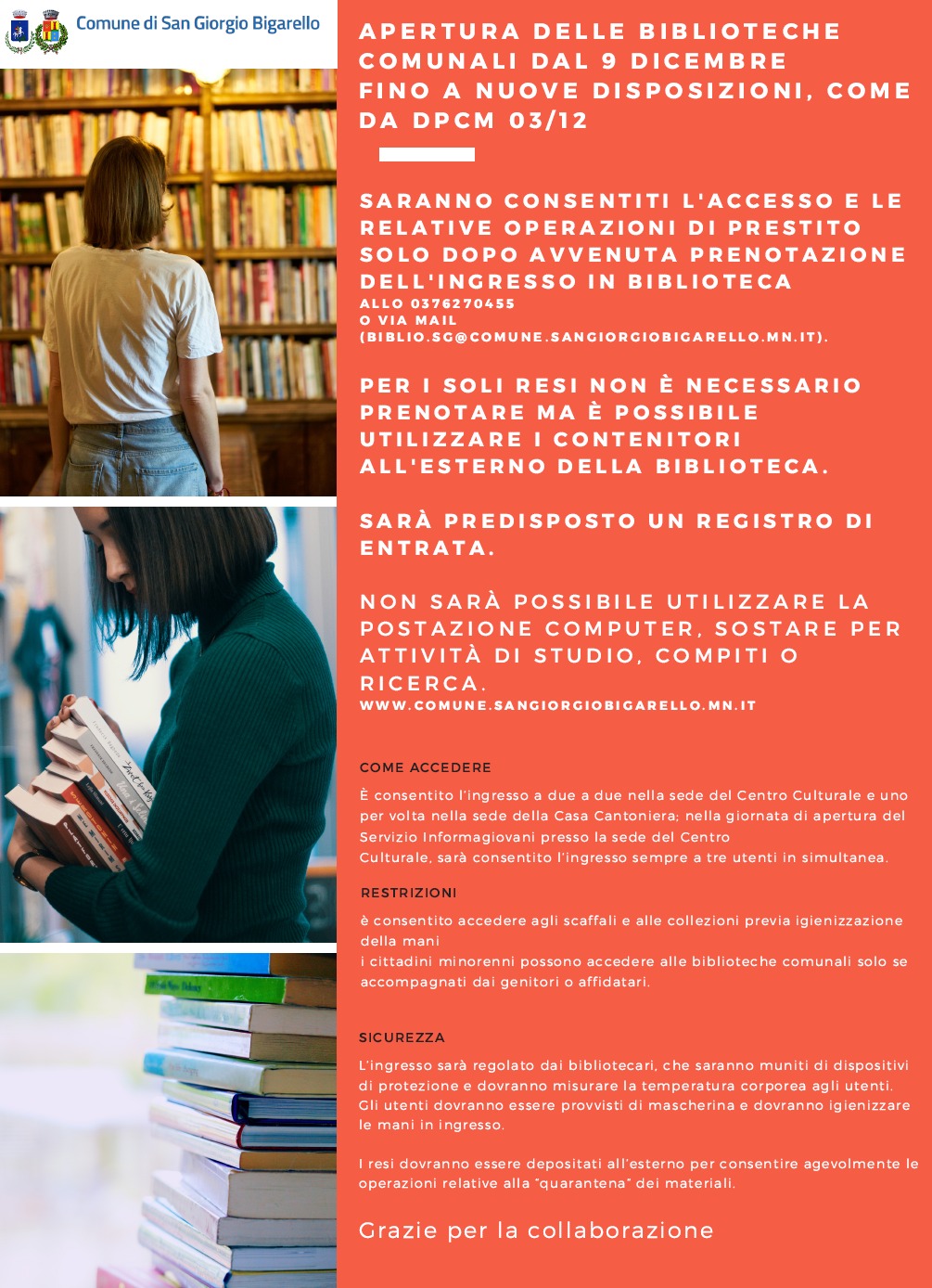 Modalità apertura biblioteche comunali dal 9 dicembre