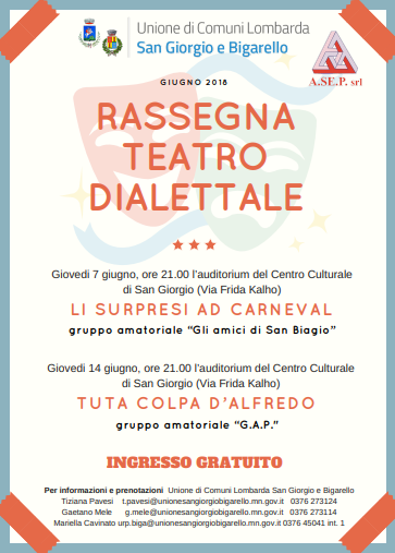 Appuntamenti teatro dialettale San Giorgio - 7 e 14 giugno