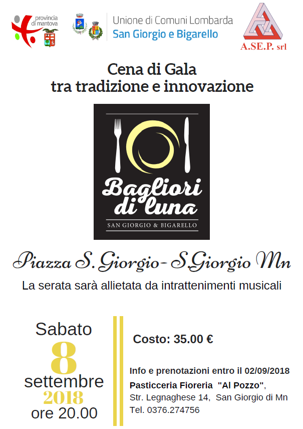 L'8 settembre Cena di Gala - prenotazioni aperte 