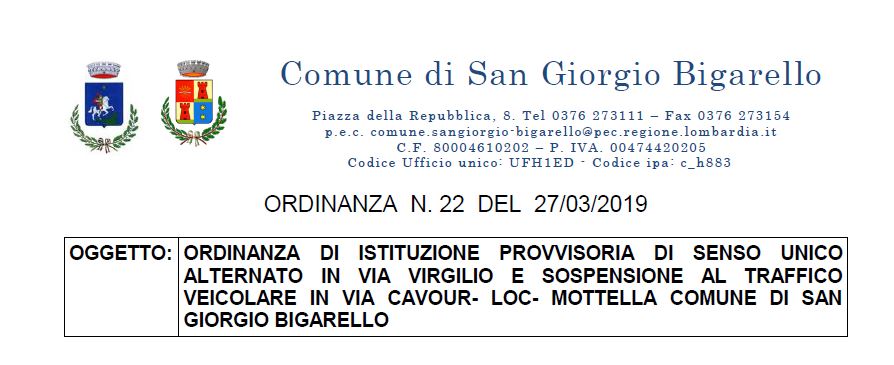 Ordinanza di variazione traffico veicolare