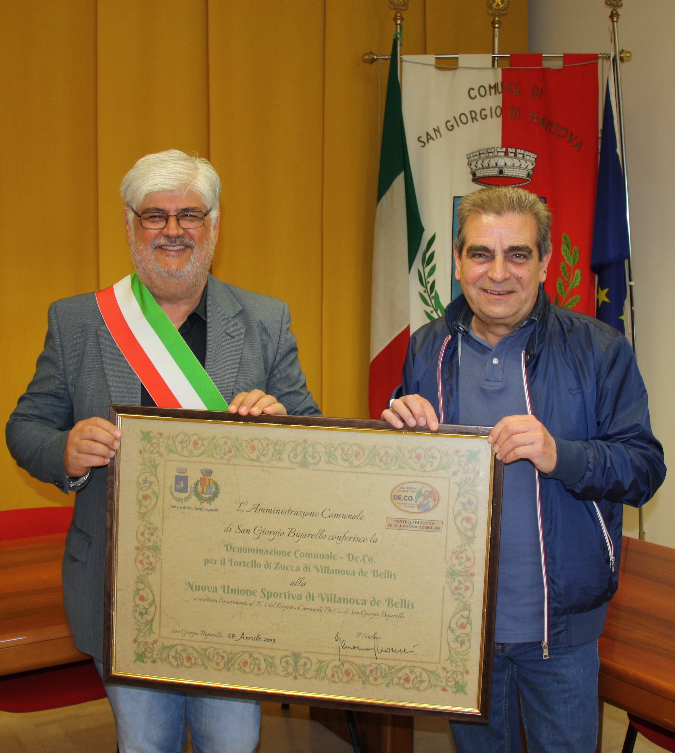Consegna Attestato De.Co. alla NUS di Villanova de Bellis